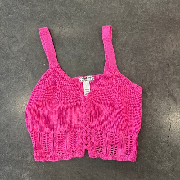 Vintage Y2k Hot Pink Knit Summer Essential Tank Top Casual Beach Top Xl - Picture 1 of 5